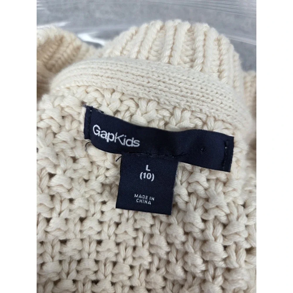 GAP Kids Girls L 10 Chunky Cable Knit Cardigan Sweater Fisherman Cream Button Up
